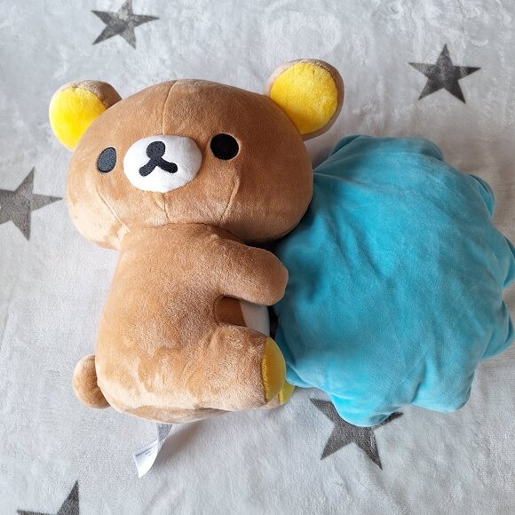 San-x‎ Rilakkuma Brown Bear Hugging Blue Cloud 16" Plush Stuffed Kawaii Toy - Picture 1 of 9